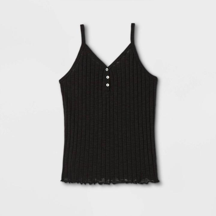 Girls' Rib-knit Button-front Henley Cami Tank Top - Art Class Black