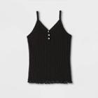 Girls' Rib-knit Button-front Henley Cami Tank Top - Art Class Black