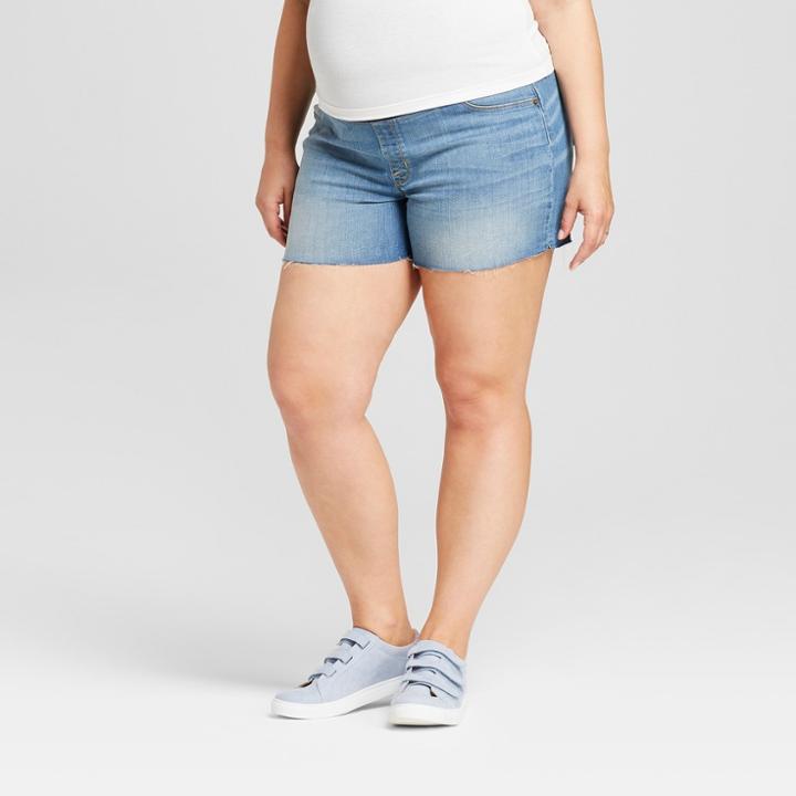 Maternity Plus Size Crossover Panel Midi Jean Shorts - Isabel Maternity By Ingrid & Isabel Light Wash 26w, Women's, Blue