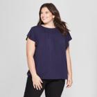 Women's Plus Size Flutter Short Sleeve Top - Ava & Viv Navy (blue) X