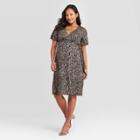 Maternity Floral Print Short Sleeve Knit Wrap Dress - Isabel Maternity By Ingrid & Isabel Black Xs, Women's, Beige Black