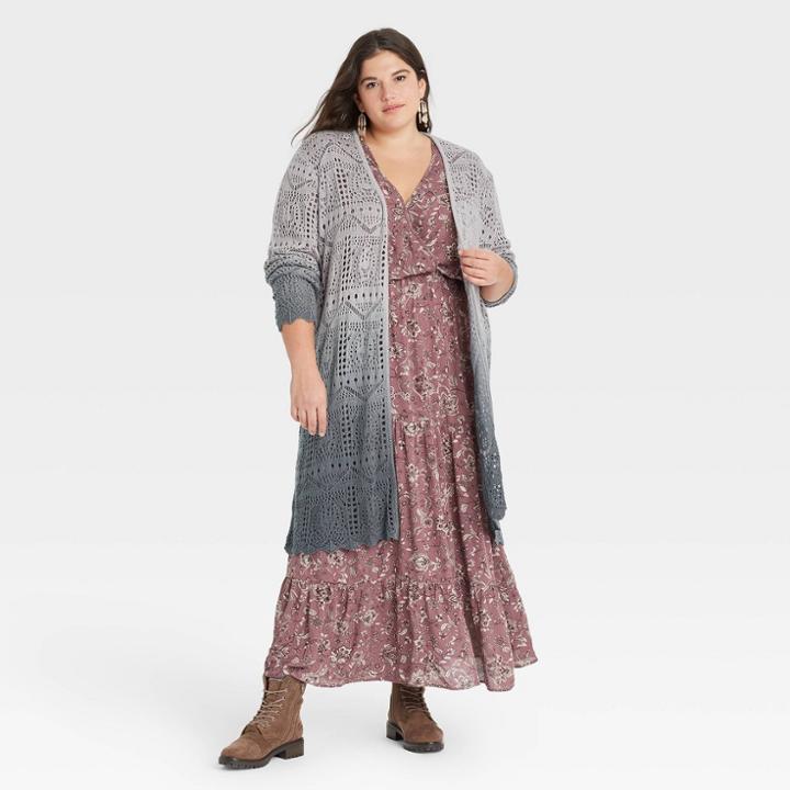 Women's Plus Size Ombre Cardigan - Knox Rose Gray