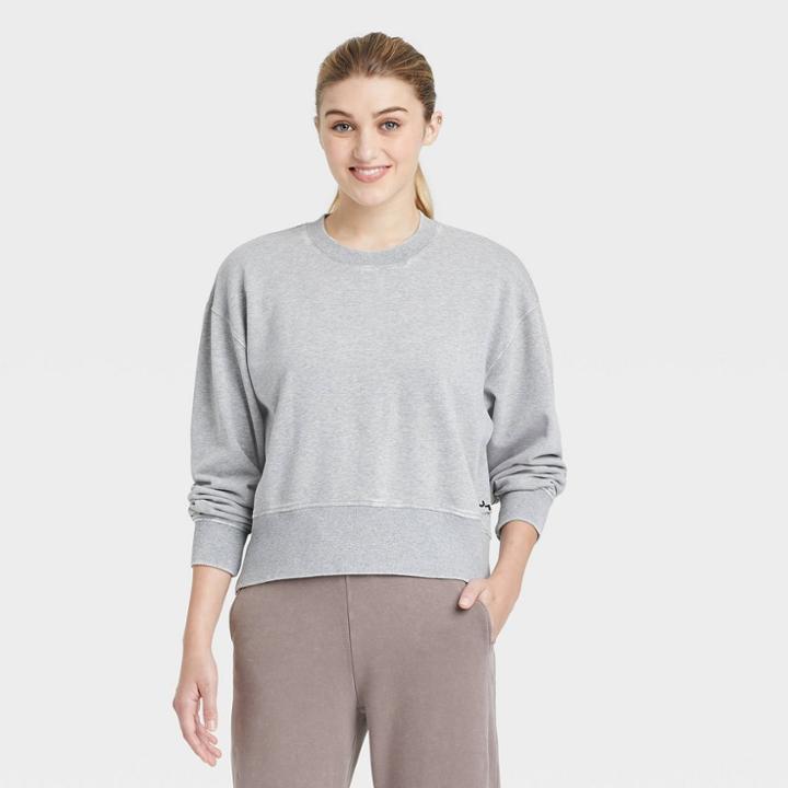 Women's French Terry Acid Wash Crewneck Pullover - Joylab Heathered Gray