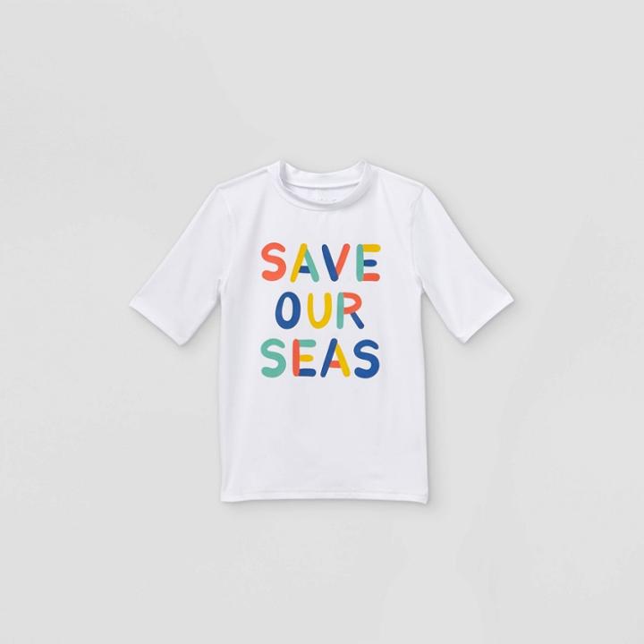 Boys' Save Our Seas Short Sleeve Rashgaurd Swim Shirt - Cat & Jack White