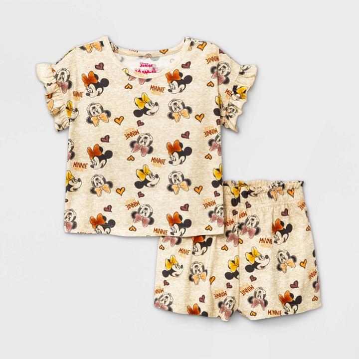 Disney Toddler Girls' 2pc Minnie Mouse Top And Bottom Set - Beige