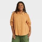 Women's Plus Size Long Sleeve Classic Fit Button-down Shirt - Universal Thread Tan