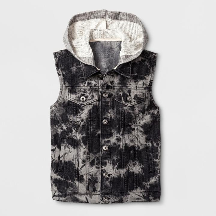 Boys' Tie Dye Hooded Black Jean Jacket - Art Class Black