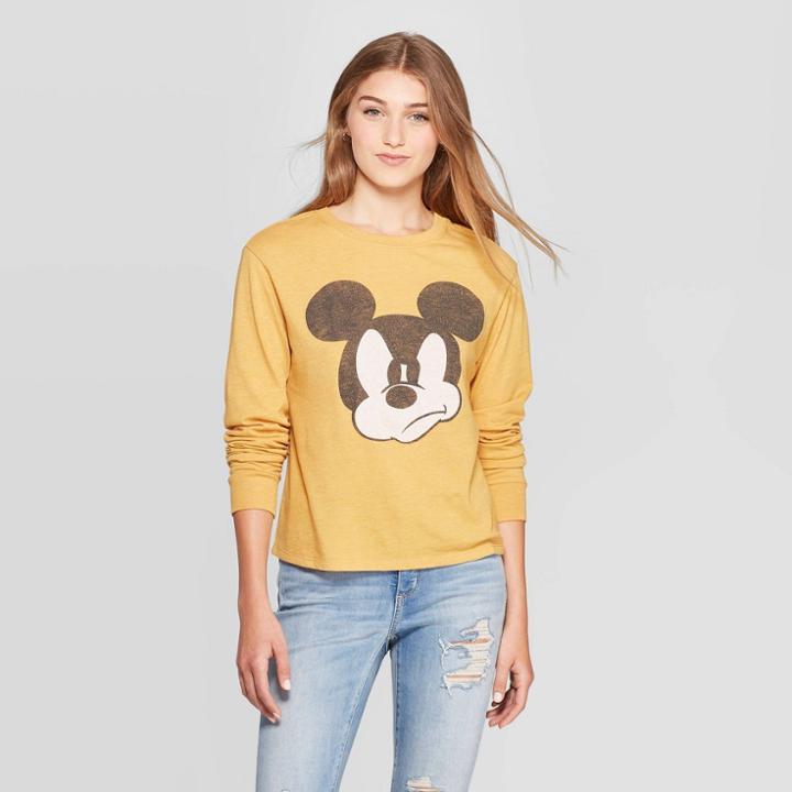 Mickey Mouse & Friends Women's Mickey Mouse Long Sleeve Graphic T-shirt (juniors') - Gold