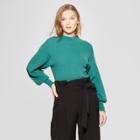 Women's Bishop Sleeve Pullover Sweater - A New Day Green