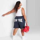 Plus Size High-rise Fleece Bermuda Shorts - Wild Fable Navy Blue