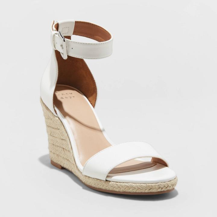 Women's Lola Ankle Strap Espadrille Wedge - A New Day White