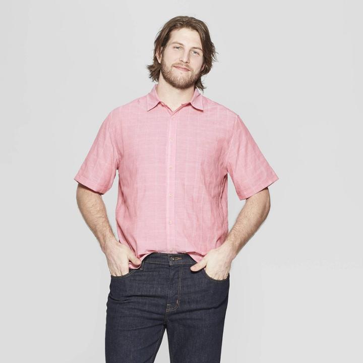 Men's Big & Tall Striped Short Sleeve Novelty Button-down Shirt - Goodfellow & Co Washed Red