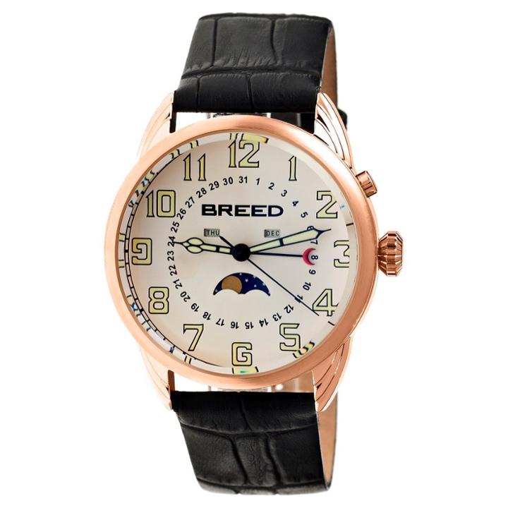 Men's Breed Alton Crocodile-embossed Leather Strap Watch With Moon Phase-rose Gold/white, Rose Gold White