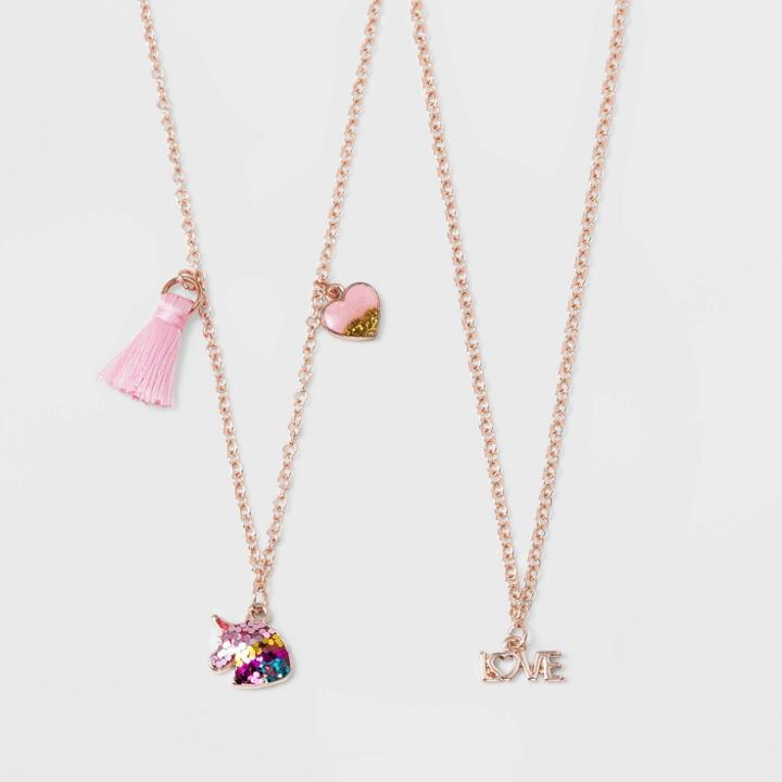 Girls' 2pk Unicorn And Love Bff Necklace Set - Cat & Jack,