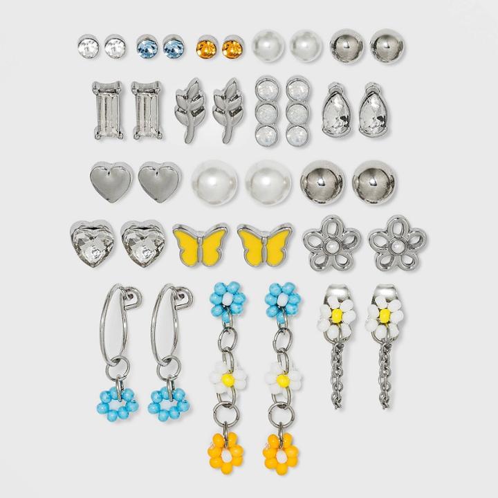 Beaded Flower And Butterfly Hoop And Stud Earring Set 18pc - Wild Fable
