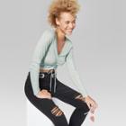 Women's Long Sleeve V-neck Ruched Top - Wild Fable Blue