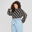 Women's Plus Size Striped Long Sleeve Cowl Neck Button Blouse - Who What Wear Black