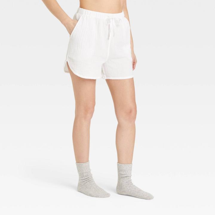 Women's 100% Cotton Pajama Shorts - Stars Above White