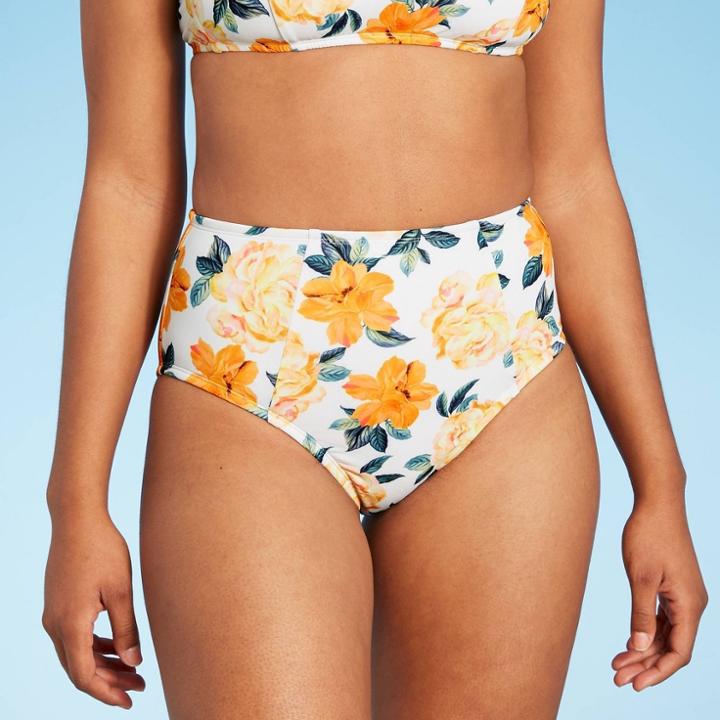 Women's High Waist High Leg Extra Cheeky Bikini Bottom - Shade & Shore Yellow Floral