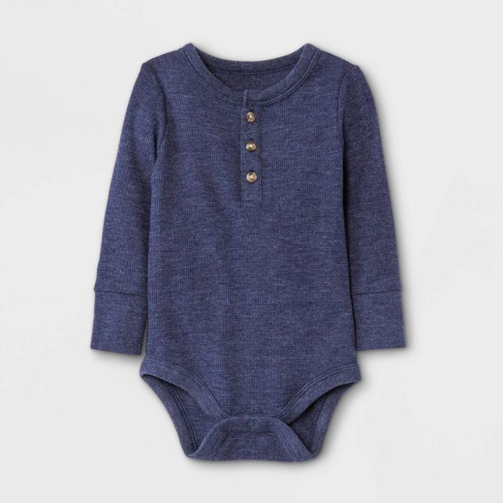 Baby Boys' Henley Thermal Long Sleeve Bodysuit - Cat & Jack Navy Newborn, Blue