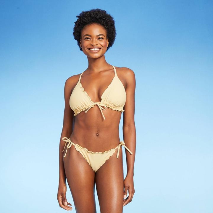 Juniors' Ruffle Triangle Bikini Top - Xhilaration Light Yellow D/dd Cup