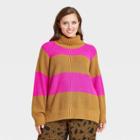 Women's Plus Size Striped Turtleneck Pullover Sweater - Who What Wear Pink