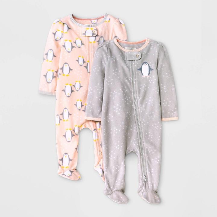 Baby Girls' 2pc Penguin Fleece Sleep N' Play Pajama Romper - Cloud Island Pink