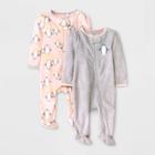 Baby Girls' 2pc Penguin Fleece Sleep N' Play Pajama Romper - Cloud Island Pink