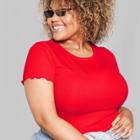 Women's Plus Size Short Sleeve Scoop Neck Lettuce Edge Baby T-shirt - Wild Fable Red 4x, Size:
