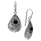 Target Women's Polished And Textured Teardrop Earrings In Sterling Silver - Silver/black