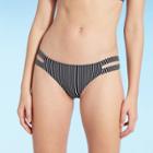 Women's Strappy Side Cheeky Bikini Bottom - Shade & Shore Black And White