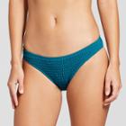 Women's Smocked Cheeky Bikini Bottom - Xhilaration Teal L,