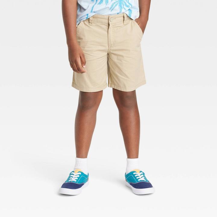Boys' Flat Front 'at The Knee' Woven Shorts - Cat & Jack Light Khaki Xs,