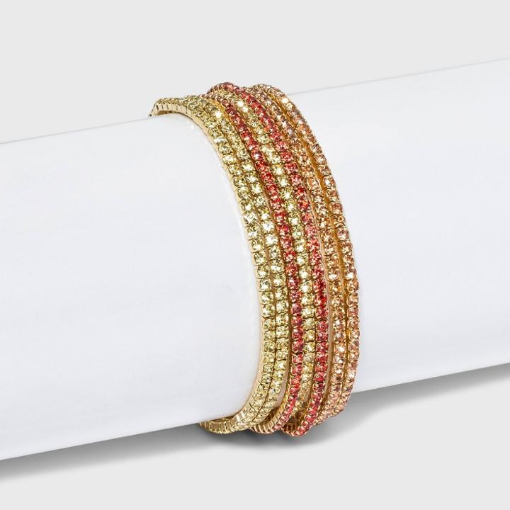 Multi-strand Rhinestone Stretch Bracelet Set 7pc - A New Day Peach, Pink