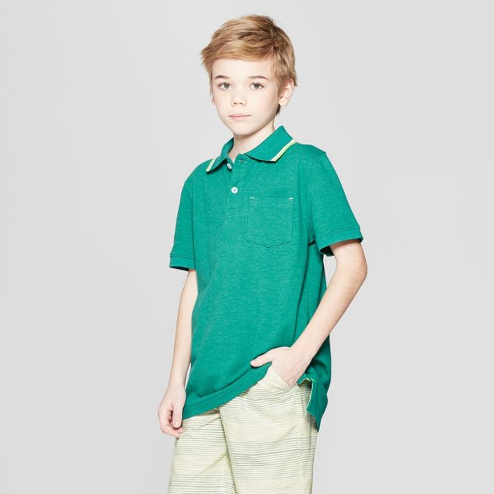 Boys' Short Sleeve Slub Knit Pique Polo Shirt - Cat & Jack Green