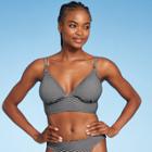 Women's Textured Longline Triangle Bikini Top - Shade & Shore Black/white Stripe D/dd Cup