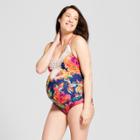 Maternity Floral Printed Lace Front One Piece Swimsuit - Sea Angel - Navy Xl, Women's, Blue