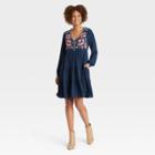 Women's Balloon Long Sleeve Embroidered Dress - Knox Rose Navy