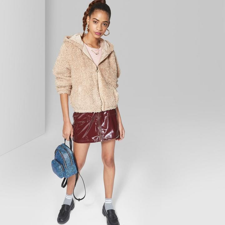 Women's Long Sleeve Full Zip Fuzzy Sherpa Jacket - Wild Fable Tan