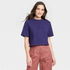 Women's Elbow Sleeve Boxy Cropped T-shirt - A New Day Navy