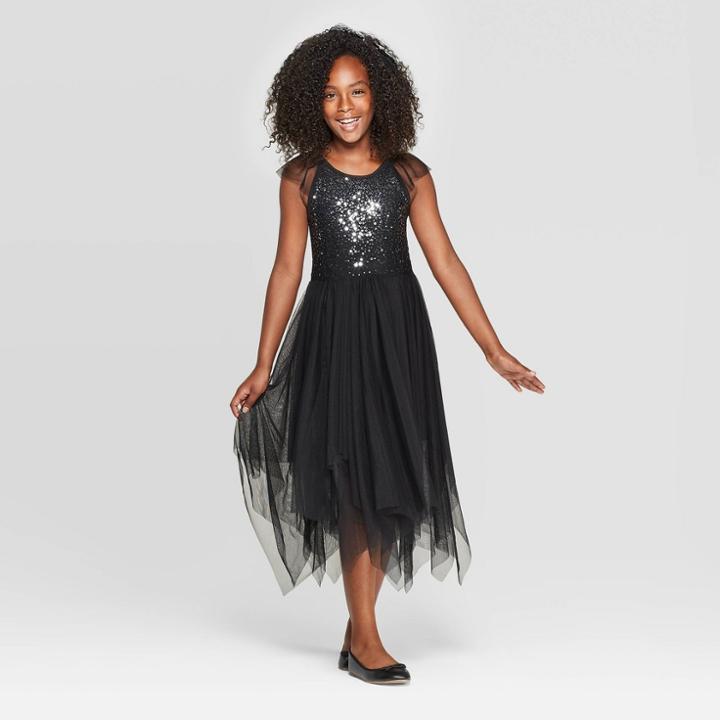Girls' Sequin Maxi Dress - Cat & Jack Black L Plus, Girl's, Size: