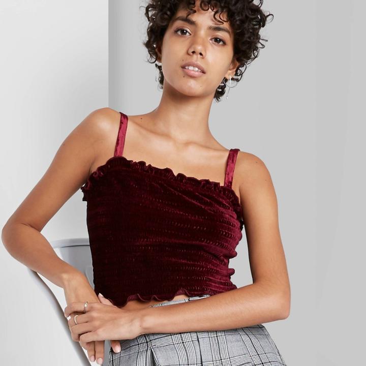 Women's Smocked Cropped Tank Top - Wild Fable Burgundy