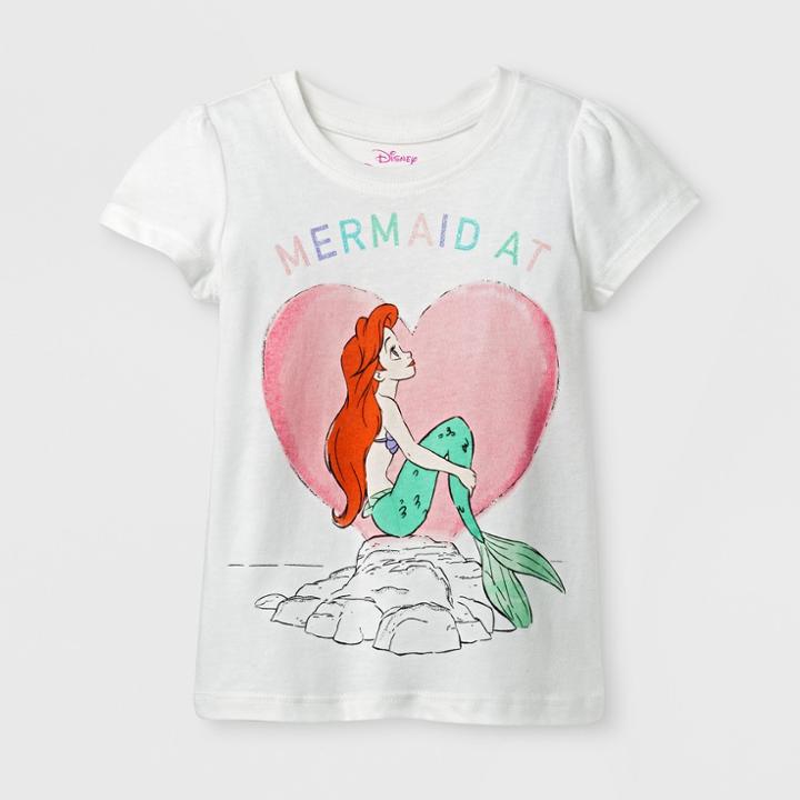 Happy Threads Toddler Girls' Ariel Short Sleeve T-shirt - Disney Princess White