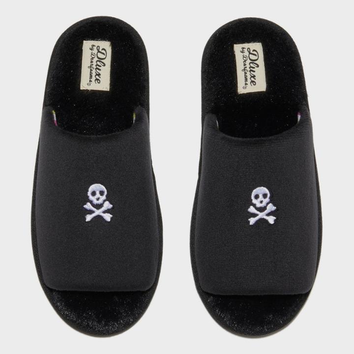 Women's Dluxe By Dearfoams Halloween Skull Slippers - Black