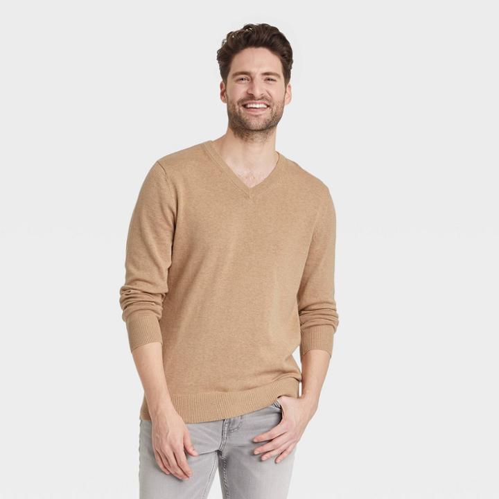 Men's Regular Fit V-neck Pullover Sweater - Goodfellow & Co Brown