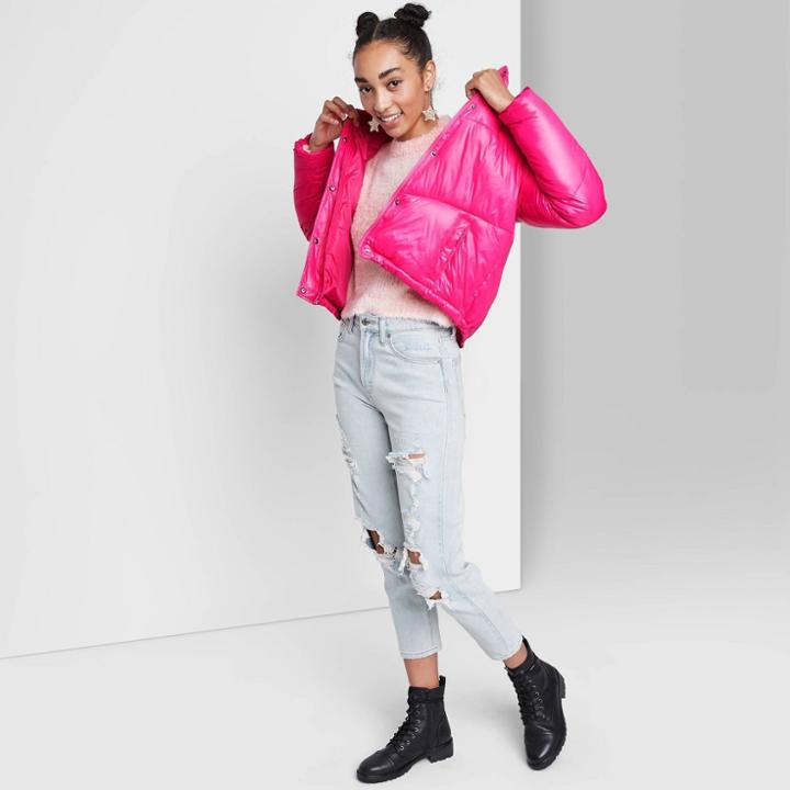Women's Cropped Retro Puffer Jacket - Wild Fable Pink