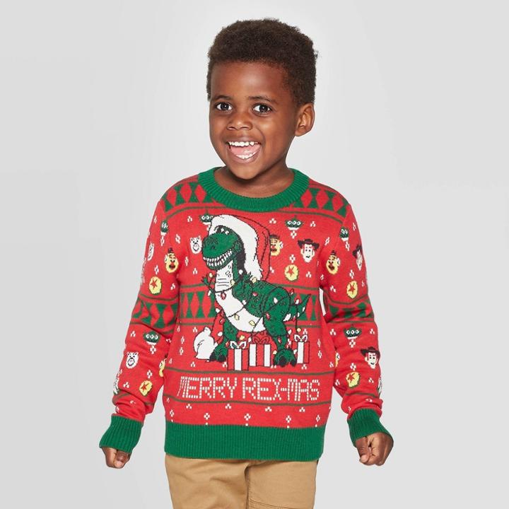 Toddler Boys' Disney Toy Story Rex Merry Rexmas Ugly Holiday Sweater - Red, Boy's, Size: