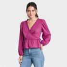 Women's Balloon Long Sleeve Wrap Top - Universal Thread Pink