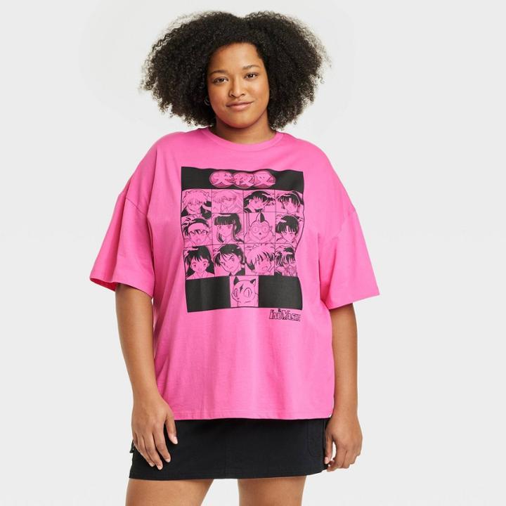 Women's Plus Size Inuyasha Oversized Short Sleeve Graphic T-shirt - Pink