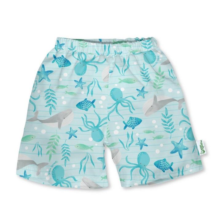 Green Sprouts Toddler Boys' Classic Swim Trunks With Built-in Reusable Diaper - Aqua